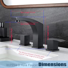 3 Hole Bathroom Faucet Matte Black, 2 Handle 8 Inch Widespread Bathroom Sink Faucet with Pop up Drain and Cupc Supply Hose, Bla