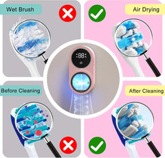 Toothbrush Holder and Cleaner for Bathroom Light Cleaning Fan Drying Round in Circle Automatic Rotating Cover Wall Mounted Smart