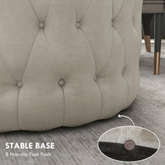 Beige Button-Tufted Ottoman Footstool – Velvet-Feel Upholstery, Elegant Round Design