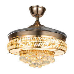 Ceiling Fans with LED Light, K9 Crystal Accents, Adjustable Speed & Timing, Retractable ABS Blades, Pure Copper Motor