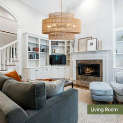 24” Boho Large Rattan Chandelier Light Fixture, 6-Light Large Hand Woven Pendant Light Fixture Farmhouse Rustic Chandeliers for