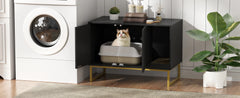 Cat Litter Box Enclosure, Fluted Hidden Litter Box Furniture with Scratch Pad and Metal Legs, Modern Enclosed Cat Cabinet