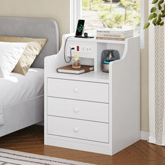 Bedside Table Set of 2 with Charging Station and Storage, Bedroom Bedside Table Set of 2