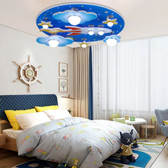 23.62" Modern Cartoon LED Ceiling Light Dimmable Blue Wood Cosmic Stars Flush Mount Chandelier Children's Room Ligting Fixture
