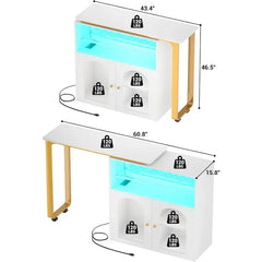 Rotating Wine Bar Cabinet, Tall Home Bar with LED Lights & Power Outlets, Liquor Bar Cabinet with Wine Rack &
