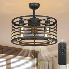 18-inch Caged Ceiling Fan with Light,Low Profile Ceiling Fan with Remote Control and Reversible Blades for Kitchen and Bedroom