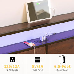 Queen Bed Frame with Storage Headboard and 4 Drawers Bed Frame Queen Size with Charging Station LED Lights Metal