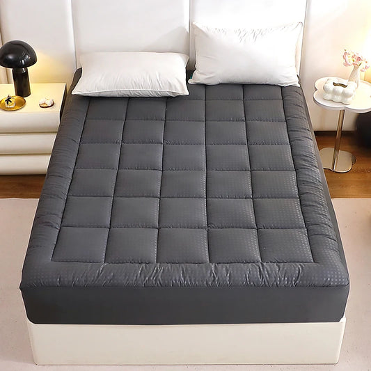 1 Pc Twin Full Queen King 350gsm Dark Grey Quilted Thin Mattress Pad With 43cm Bed Skirt Protector Cover