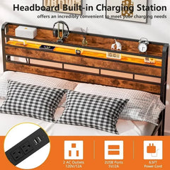 King Size Headboard, Height Adjustable Headboards with 2 Outlets and 2 USB Ports, Sturdy Stable Bed Head Board Upgraded Storage