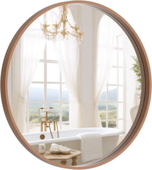Round Mirror with Wood Frame 24 Inch Circle Wall Mirror for Bathroom Round Wall Mirror for Wall Decor, Vanity,