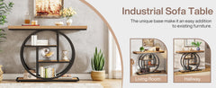 Console Table, Industrial 4-Tier Sofa Table Entryway Table with Circle Base, Narrow Wood Accent Tables with Sto