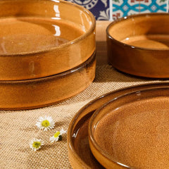 Oprah's Favorite Things - Santorini Mist Double Bowl Terracotta Reactive Glaze Plates and Bowls Dinnerware Set - Amber