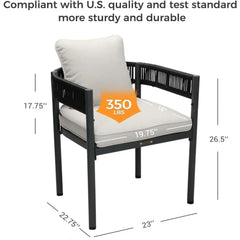 patio 7-Piece Outdoor Dining Set for 6, Fixed Patio Chairs with Thickened Cushions & 1 Rectangular Woodgrain Dining Table