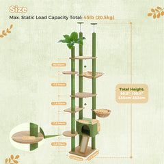 Floor to Ceiling Cat Tree with Scratching Posts Spacious Condo Hammock Tunnel Indoor Height Adjustable Wooden Cat Tower Cat Toys