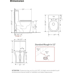 Compact One Piece Toilet 22.8" Depth Modern Short Design Dual Flush for Small Tiny Mini Bathroom 12" Rough-in,White