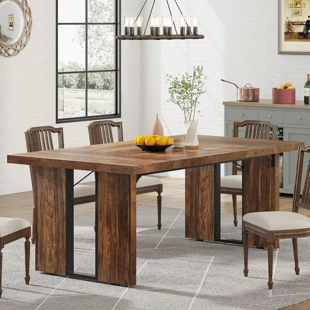 Rustic Farmhouse Dining Table for 6-8 People – Large Rectangular Kitchen & Dining Room Table