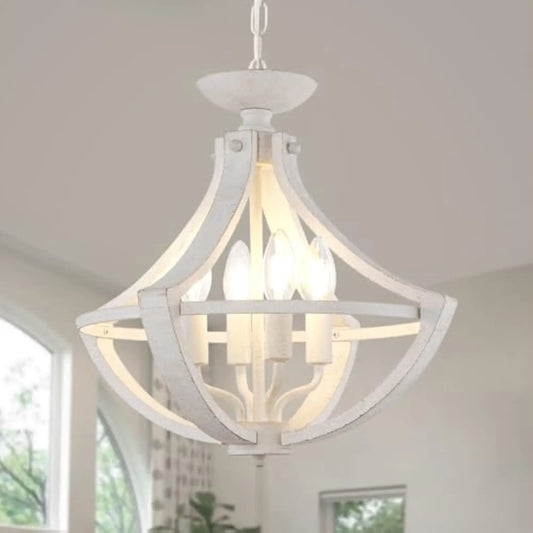 4 Lights Distressed White Dining Room Light Fixture, Modern Farmhouse Chandelier, Rustic Semi Flush Mount Ceiling Light Fixture