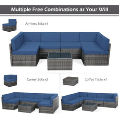 7 Piece Outdoor Patio Furniture Set, PE Rattan Outdoor Grey Wicker Furniture, Outdoor Sectional Furniture Chair Set with Cushion