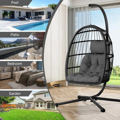 Egg Chair with Stand,Patio Rattan Wicker Hanging Swing Egg Chair Hammock Chair for Bedroom Porch Garden