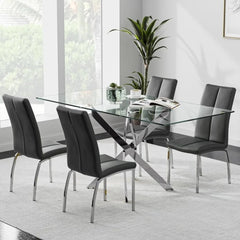 Modern 47" Tempered Glass Dining Table with Chrome Legs – Sleek & Sturdy for Kitchen & Office