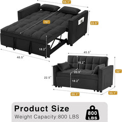 3-in-1 Convertible Sleeper Sofa Bed – Velvet Futon Couch with Adjustable Backrest & Side Pocket