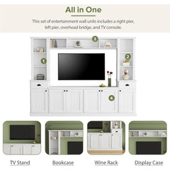 Entertainment Wall Unit Set with Bridge,  TV Stand Console Table with Adjustable Shelves for TVs Up to 75”, Large Media Console