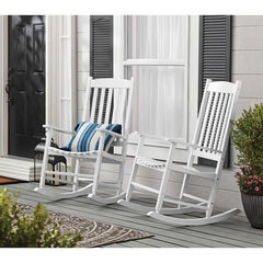 Acacia Wood Porch Rocking Chair Comfortable Outdoor Seating Solid White Finish Easy to Clean Assembly Required
