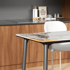 LUVODI Rectangle Kitchen Dining Room Table Composite Stone Tempered Glass-top Indoor Outdoor Dining Table for 4- 6 People