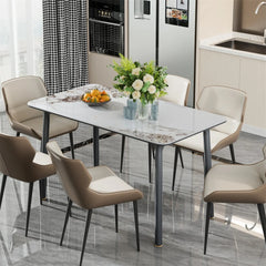 LUVODI Rectangle Kitchen Dining Room Table Composite Stone Tempered Glass-top Indoor Outdoor Dining Table for 4- 6 People