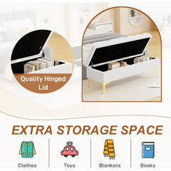 Storage Ottoman Bench for Bedroom with 420lbs Seating, 51.5" Upholstered Storage Bench End of Bed Storage Bench with Gold Legs
