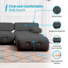 Modular Sectional Sofa with Reversible Chaise, Velvet L Shaped Cloud Couch with Reversible Ottoman