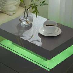 Nightstand LED Bedside Table for Bedroom Modern Night Stand with 2 Wood Drawers End Side Table for Bedroom