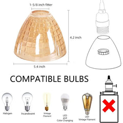 Amber Glass Lamp Shades Replacement for Lighting Fixtures, Lattice Glass Covers for Island Pendant Light Chandeliers,