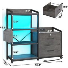 2 Drawer File Cabinet,Filing Cabinet fits Letter Legal, A4 Size, File Cabinets for Home Office with Lock, Power Strip,LED Lights