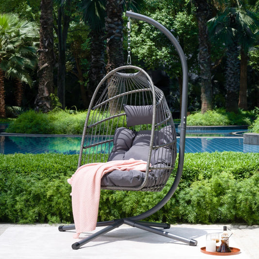 Outdoor Egg Hanging  With Stand, Patio Wicker Swing Egg  Indoor Swinging  Outdoor Hammock Egg