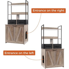 Litter Box Enclosure with 2 Storage Shelves and 2 Drawers, 2-in-1 Hidden Cat Litter Box Enclosure Furniture with Shelf
