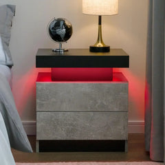 Nightstand LED Bedside Table for Bedroom Modern Night Stand with 2 Wood Drawers End Side Table for Bedroom