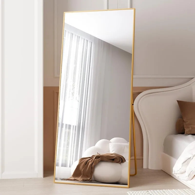 Full Length Mirror 65"x22", Full Body Tempered Mirror Rectangle with Stand, Large Wall Mounted Mirror for Bedroom