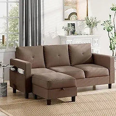 Sectional Sofa Couch Convertible L Shaped Sofas with Storage Ottoman Small Sectional Couches for Living Room, 3 Seater Couch wit