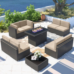 Patio Furniture Set  Fire Pit Table, Outdoor Sectional Wicker Conversation Sofa Sets  patio furniture  patio furniture set