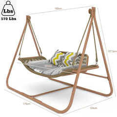 Hammock Swing Chair with Stand for Indoor,Outside, Anti-Rust Wood-Colored Frame 570 lbs Capacity