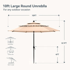 10ft Patio Umbrellas, Outdoor 3 Tier Vented Large Market Table Umbrella with 8 Sturdy Ribs and 1.5" Umbrellla Pole