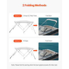SucceBuy 4 Bow Boat Bimini Tops 600D Polyester Canopy with Aluminum Alloy Frame Waterproof&Sun Shade Boat Awning Canopy with Bag