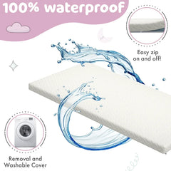 2” Crib Mattress Topper Memory Foam - Waterproof Breathable Soft Washable Cover 52” x28” x 2” Fits Standard Size Cribs & Toddler