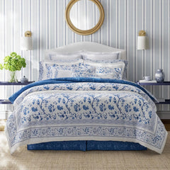 Home - Comforter Set, Cotton Bedding With Matching Shams & Bed Skirt, Stylish Home Decor (Charlotte Blue, Queen)