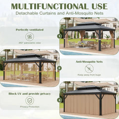 12'x18'Patios Double Roof Canopy Aluminum Frame Outdoor Gazebo Tent Curtains Netting for Patio Backyard Deck and Lawns