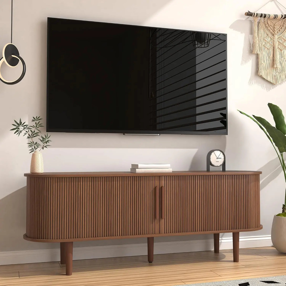 63'' TV Stand, TV Stands for Living Room, Entertainment Center with Storage and Sliding Door for 50/55/60/65 inch TV,