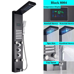 LED Shower Panel Tower System Rain Waterfall Shower Column With SPA Massage Temperature Screen athtub Water Mixer Tap Faucet Set