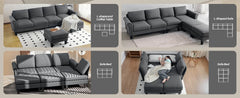 Redlife 108" Sectional Sofa w/ Chaise Living Room Sofa Convertible 4 Seat L-Shape Sofa Set Fabric Sectional Couch w/ Two Ottoman