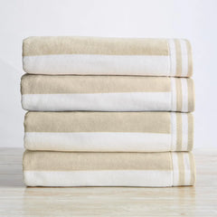 100% Cotton Velour 4 Pack Oversized Beach Towels Cabana Stripe Pool Towels - Quick Dry, Large Swim Towels for Adults and Kids